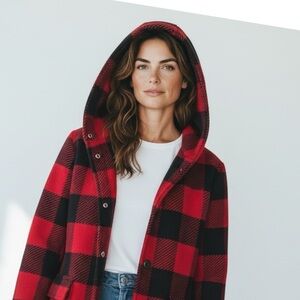 Talbots Wool Jacket - Buffalo Check Size 8 Barn Jacket Hooded